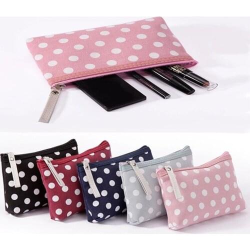 Polka Dot Canvas Makeup Bags Portable Travel Cosmetic Storage Bag Ladies Sunscreen Facial Mask Organizer Zipper Coin Purse New