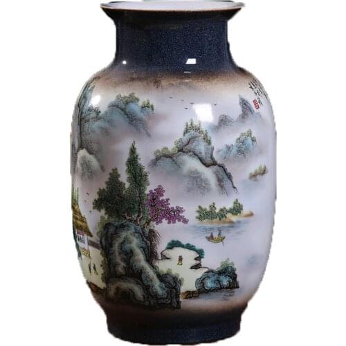 Jingdezhen Ceramic Master Handpainted Landscape Fairyland Fine Porcelain Decorative Flower Vase