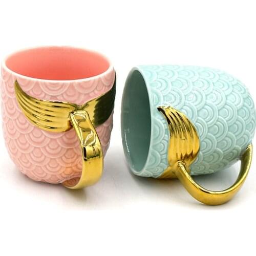 420ml Golden Mermaid Tail Ceramic Mug with Handle Creative Tea Coffee Milk Personalized Mugs Fishtail Cup Novelty Gifts
