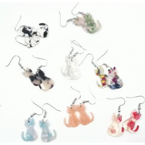 Chinese Fashion Handmade Cartoon Mixed Color Resin Animal Earrings Cute Cat Earrings Female Jewelry Dangle Earrings