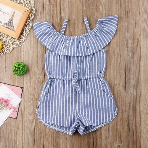 US Pretty Toddler Kids Girls Off Shoulder Stripe Bodysuit Jumpsuit Clothes Outfit 1-6 Y
