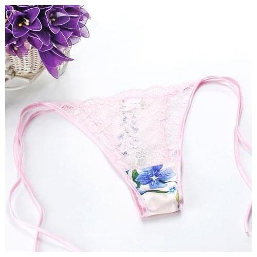 Lace sexy strap Real silk Thong mulberry silk panties thin belt adjustable transparent sexy underwear women lingerie satin