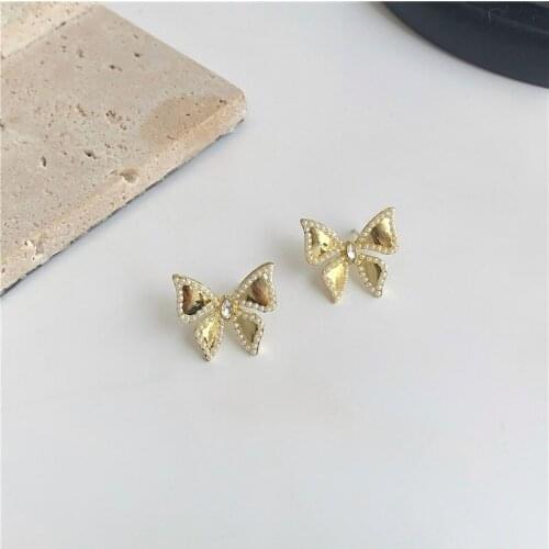 Cute Simple Fairy Bowknot Cuff Earrings Pearls Sweet Luxury Korean Earrings
