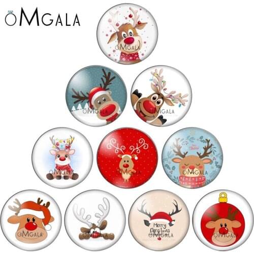 Cartoon Lovely Christmas Deer Patterns 8/10mm/12mm/18mm/20mm/25mm Round photo glass cabochon demo flat back Making findings