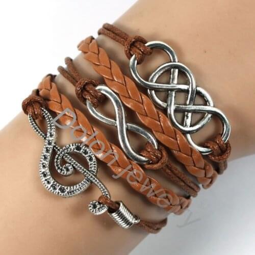Mix Handmade New Europe Fashion vintage Charm Elegant Music Note Double Infinity Multilayer Leather Bracelet