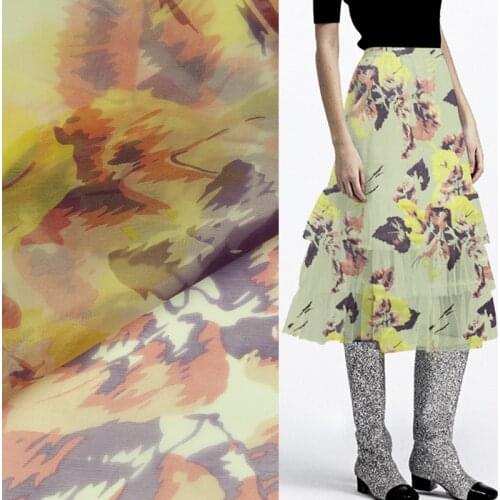 Fashion light floral print pure silk gauze silk fabric thin 140cm width,SOZ155