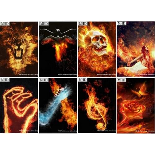 Multi style fire pattern DIY diamond painting kit home decoration 5D mosaic full square round drill embroidery gift