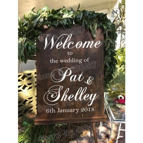Event Decal Personalized Wedding Welcome Sign Names and Date for Wooden Board Sticker Removable Vinyl Decals Wedding Decor ZB601