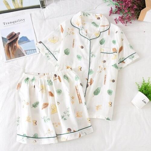 New Summer 100% Cotton Pyjamas Women Pajama Sets Short Sleeve Shorts Ladies Cute Cartoon Print Japanese Normal Sleepwear Pijamas