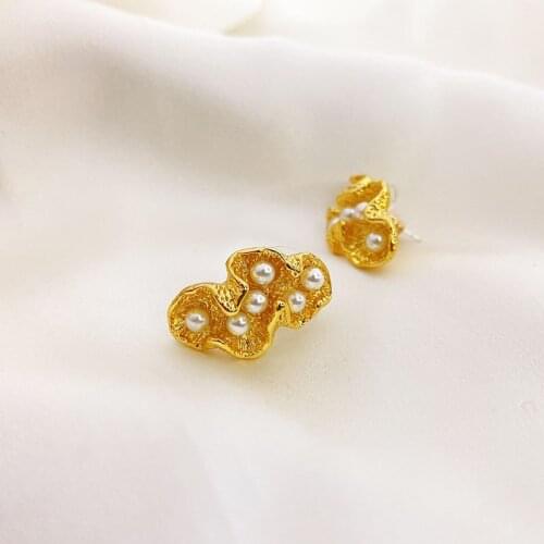 New fashion inlaid pearl irregular Flower Silver Needle Japanese and Korean Earrings female