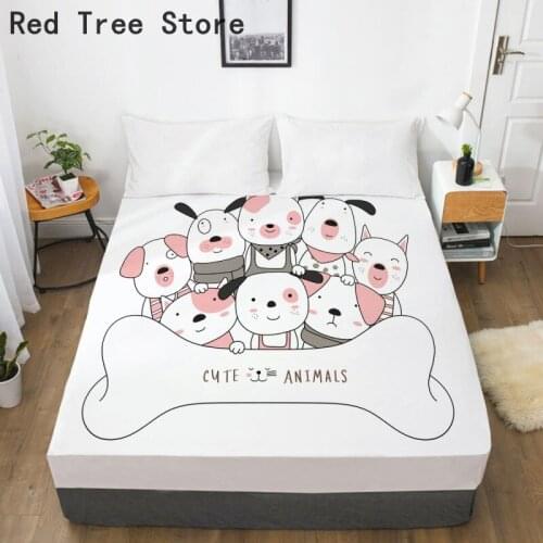 Cute Animals Cartoon Print Fitted Sheet with Elastic Band Bed Sheets Linen Bedspread Polyester Mattress Cover Single Twin Full