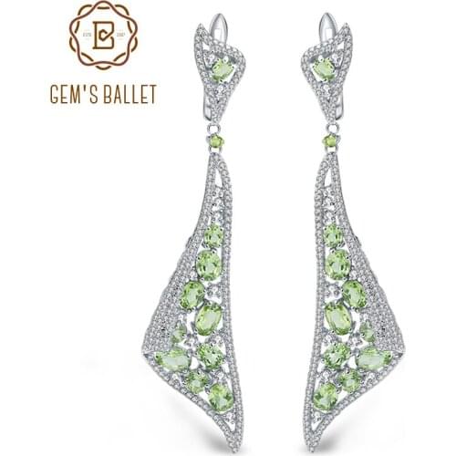 GEMS BALLET 8.10Ct Natural Peridot Gemstone Drop Earrings 925 Sterling Silver Gemstone Earrings Fine Jewelry for Women Party