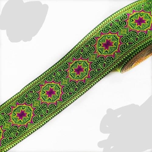 Wide 2" 50MMX7MEITER/LOT Green Background Sun Totem Embroidered polyester Woven Jacquard Ribbon Dog Chain Belt Accessories