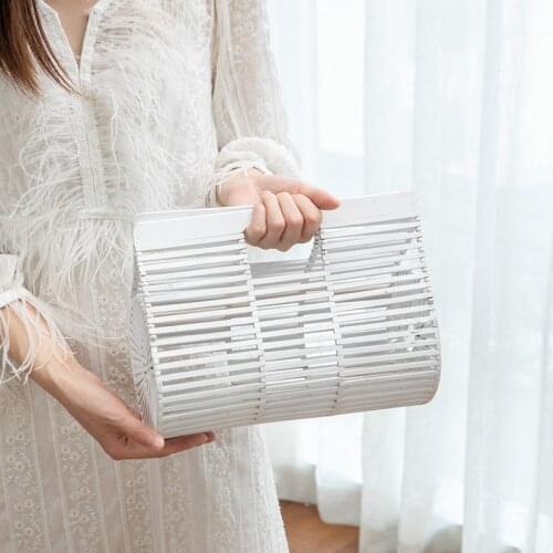 Ins popular handbag women bamboo top handle bag female causal totes hollow summer beach bags for ladies and girls wood 2019