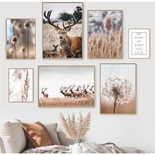 Grass Plant Dandelion Wall Art Canvas Painting Animal Deer Print Nature Landscape Poster Nordic Wall Pictures Living Room Decor