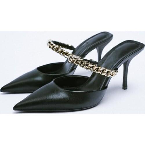 High-Heeled Shoes Lady Shallow Ladies' Slippers Thin PU Rubber Slides Super Shoes Woman 2021 Thin Heels Shallow Heeled Mules Sli