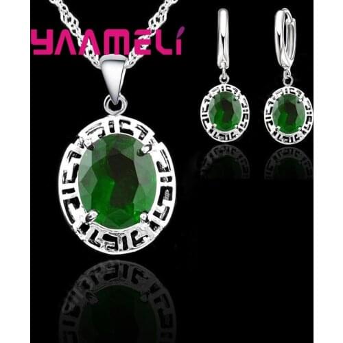 Vintage Hollowed Pendant Necklace Earrings for Women 925 Sterling Silver Afrian Crystal Stones Charms Jewelry Gift Sets