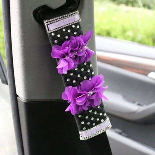 Women Car Seat belt Cover Flower Crystal Pearl Petals Auto Safety Shoulder Seatbelt Pads Car Interior Accessories For Girls Lady