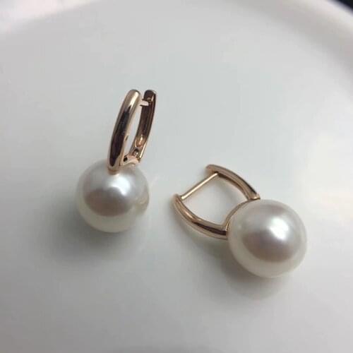 Sinya Au750 Gold Hoop Earring with Natural Round 9.5mm Pearls Fashion Design Jewelry for Women Girls Mum Best Gift New & Hot