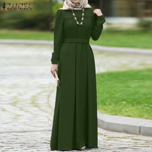 ZANZEA Women Autumn Dress Casual Long Sleeve Solid Maxi Long Vestido Loose Sundress S-5XL Muslim Dress Kaftan Abaya Dubai Hijab