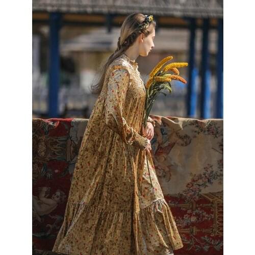 Spring Autumn Winter Dress Women Vintage Elegant High Quality Velvet Dress Floral Print Long Sleeve Casual Loose Midi Dress