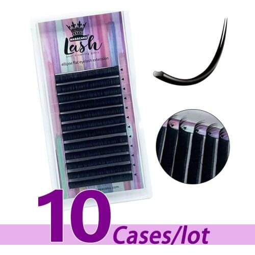 10pcs/lot Hot selling Natural Premium Deep Black Matte Flat Ellipse Eyelash Extension for Beauty with Private Logo Customization