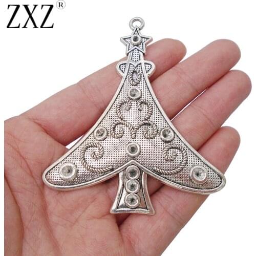 ZXZ 2pcs Large Christmas Tree Charms Pendants for Necklace Jewelry Making Findings Lead and Nickel Free 78x67mm
