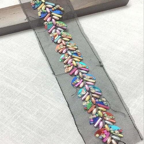 2Yds beads tapes black mesh colored lace trim ribbon fabric clothes dress lace fabric diy craft free shipping