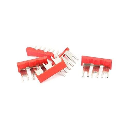 400V 10A 3 Postions Pre Insulated Connector Terminal Jumper Strip Fork Red 5Pcs