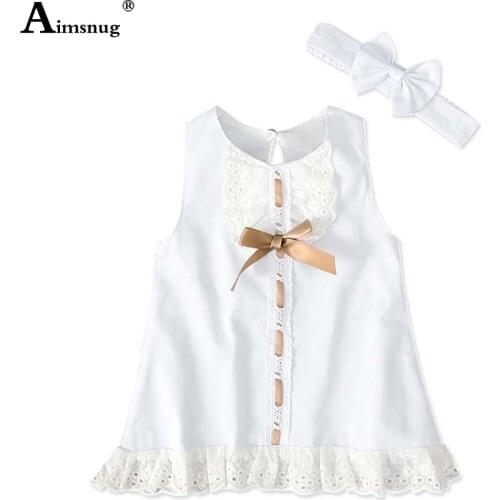Aimsnug 2021 Summer Baby Girl Patchwork Lace Dresses Flower Bow Tie Kids Birthday Party Wedding Dress Children Toddler Dress