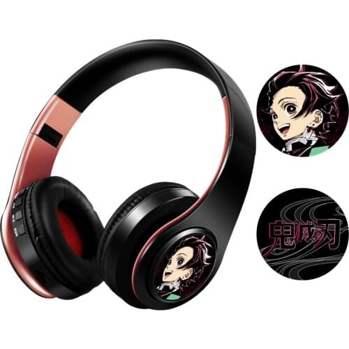 New Japan Anime Headphone Demon Slayer Kimetsu Kamado Tanjirou Cosplay Bluetooth Headset V5.0 Earphone with Mic Support TF Card