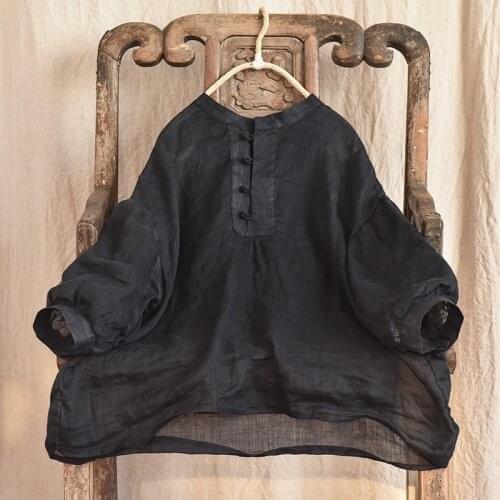 Women Loose Thin Ramie Blouse Ladies Summer Shirt Tops Female 2021 Summer Ramie Tops