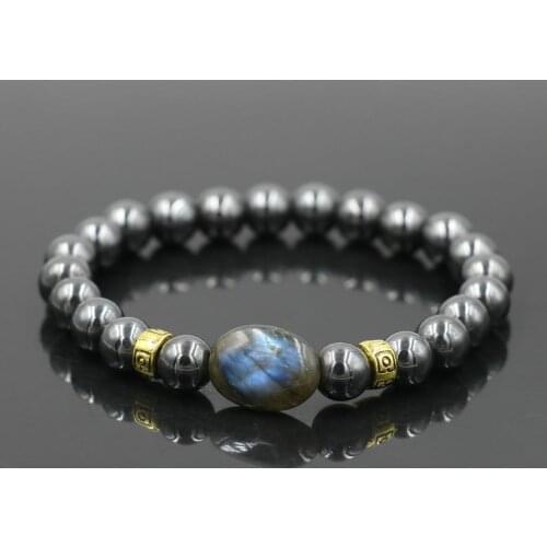 Top Quality Mens Bracelet Hematite Stone Labradorite Moonstone Beads Bracelet For Women Buddha Bracelet Jewelry Gift Tobilleras
