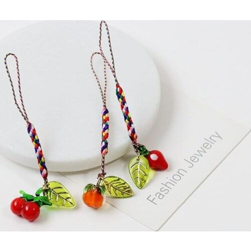 Glass Imitated Fruits Apple Orange Strawberry Cherry Cute Plants Kids Toys Keychain For Women Key Chains Ring Bag Pendent D738