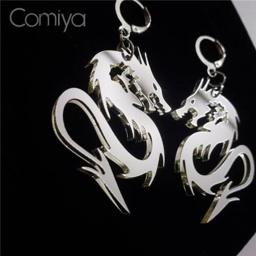 Brands Drop Earrings Double-sided mirror reflective futuristic dragon totem Punk Fashion Earring Ornament Long Pendants