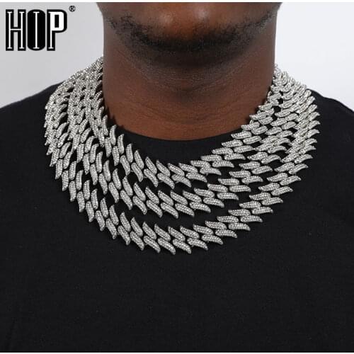 Hip Hop 19MM Bling AAA+ Iced Out Alloy Rhinestones Thorns Cuban Link Chain Bracelet Necklace For Men Jewelry