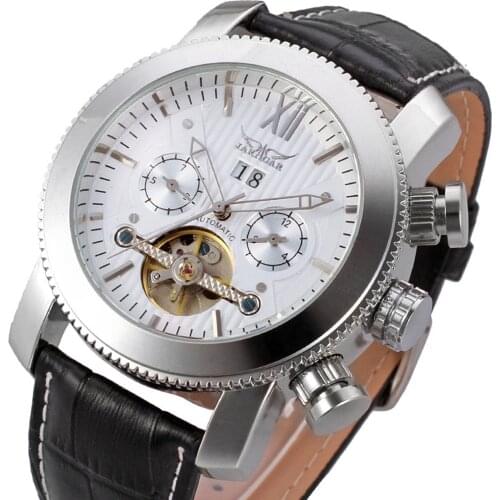 Fashion Jaragar Top Brand Men Hollow Automatic Mechanical Tourbillon Male Leather Clock Mens Fashion Business Waterproof Watch