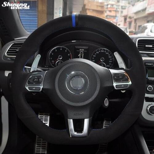 Black Suede Blue Black Marker Car Steering Wheel Cover for Volkswagen Golf 6 GTI MK6 VW Polo GTI Scirocco R Passat CC R-Line