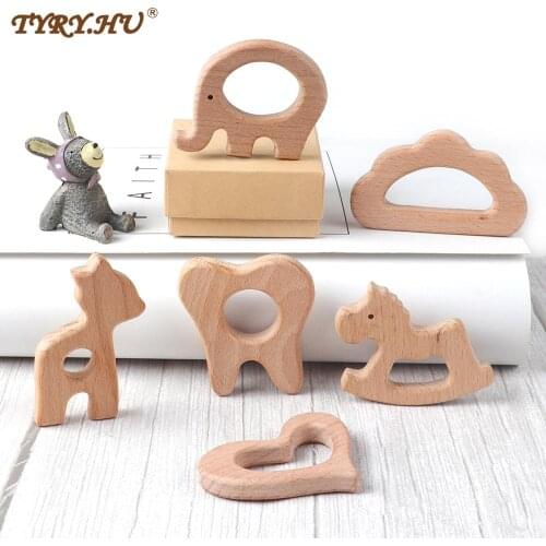 10PC Wooden Teether Baby Teething Toys Animal Rodent Beech Bracelet Pacifier Pendant For Newborn Teething Toys Baby Gifts