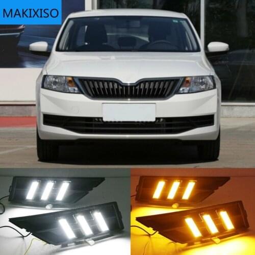 1 Set DRL With Yellow Turning Signal Car DRL LED Daytime Running Light Fog Light For Skoda Rapid 2018