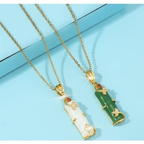 European and American fashion turquoise jade bamboo section pendant necklace Korean version web celebrity new necklace simple fa