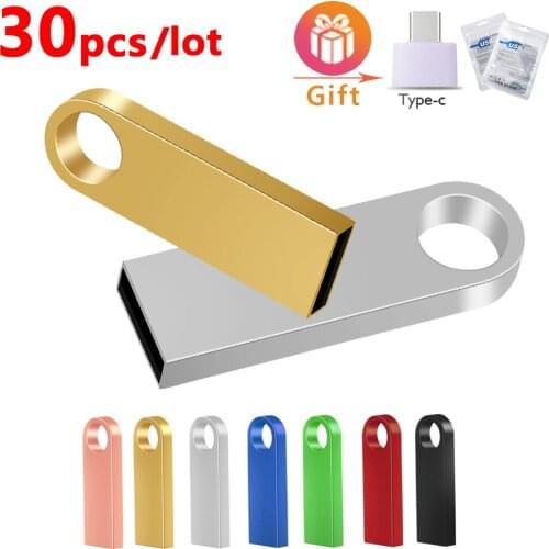 30pcs/lot Usb2.0 Flash Drive Metal Pen Drive 128GB Flash Drive 4GB 8GB 16GB 32GB Pendrive 64GB Flash Disk Free Print Logo