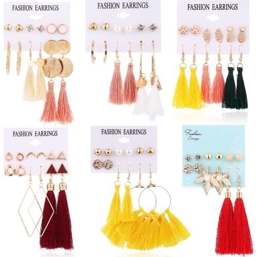 HOCOLE Fashion Long Tassel Earrings Set For Women Bohemian Geometric Drop Dangle Earring Female 2019 Brincos Jewelry Party Gifts
