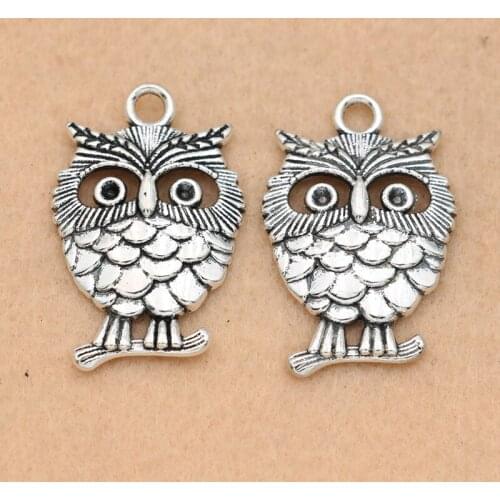 KJjewel Tibetan Silver Plated Owl Charms Pendants Jewelry DIY Findings Jewelry Making Bracelet Accessories 33x24mm