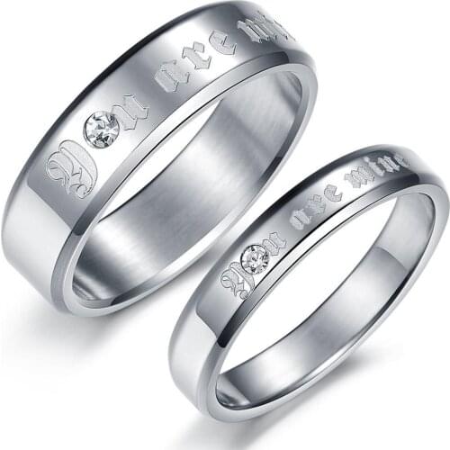 Classical Stainless Steel Lovers' Promise Rings Fashion Cubic Zirconia Women Men Jewelry You Are Mine GJ365