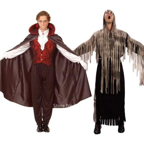 Wholesale Horror Scary Cosplay Costume for Men Carnival Party Day of The Dead Zombie Vampire Ghost Cloak Hooded Set Outfit