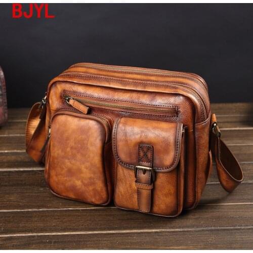 Leather Messenger Bag Mens Bag Leather Men Shoulder Bag European and American Fashion Casual Tide Brand Business Vintage Soft