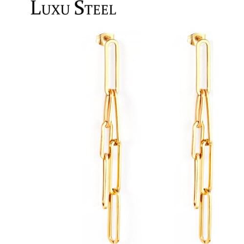 LUXUSTEEL Long Chain Earrings Women Girl New Trendy Stainless Steel Gold Color Drop Earring Fashion Jewelry Wholesale Party