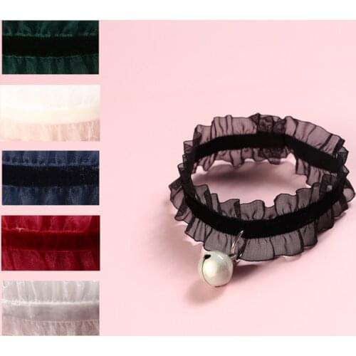 Cute Lace Cat Collar Elasticity Pet Necklace Accessories Puppy Chihuahua Kitten Collars with Bells Adjustable Pet Products