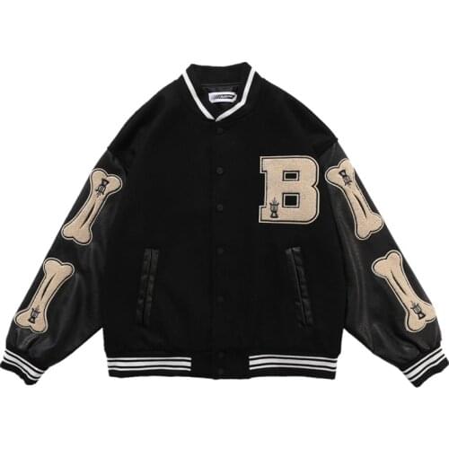 Furry Bone Autumn&winter Men Baseball Coats Trendy Brand Embroidery Harajuku Clothing Mens Dress Up Jacket Slippery Windbreaker